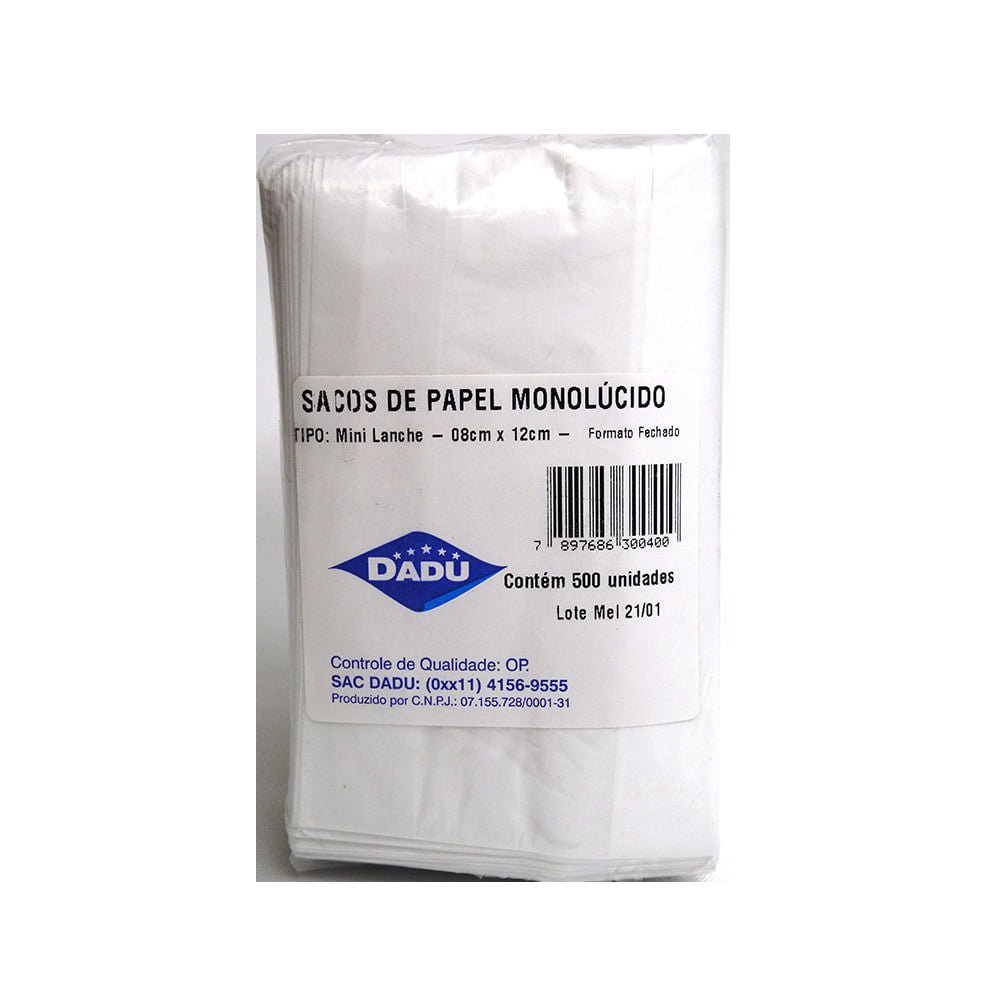 Saco de papel 1/2 kg para lanche 10x18cm Dadu com 500 unidades - e - dona