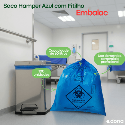 Saco Hamper Azul 200 Litros com Fitilho Embalac - e - dona