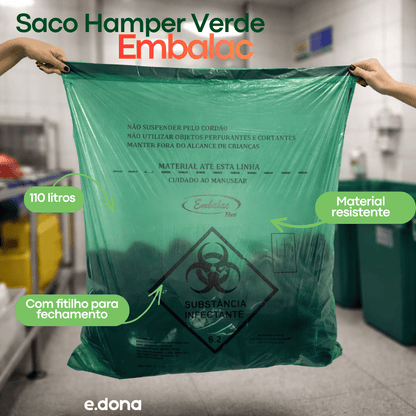 Saco Hamper Verde 110 Litros com Fitilho Embalac - e - dona