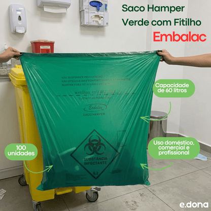 Saco Hamper Verde 200 Litros com Fitilho Embalac - e - dona
