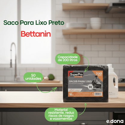 Saco p/ Lixo 200L Preto rolo c/ 50 unidades Bettanin - e - dona