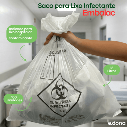 Saco para Lixo Infectante 15 Litros Embalac - e - dona