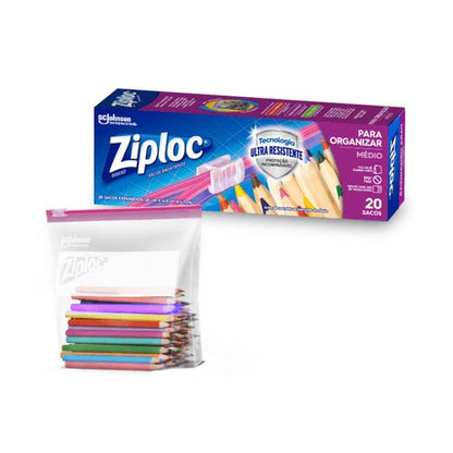 Saco Plástico Médio Expansivo Ziploc com fecho Zip Para Organizar c/ 20 unidades - e - dona