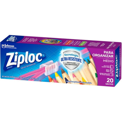 Saco Plástico Médio Expansivo Ziploc com fecho Zip Para Organizar c/ 20 unidades - e - dona