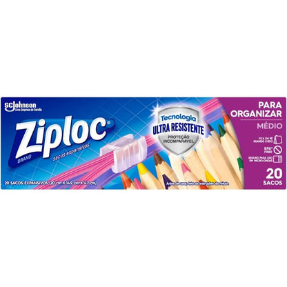 Saco Plástico Médio Expansivo Ziploc com fecho Zip Para Organizar c/ 20 unidades - e - dona