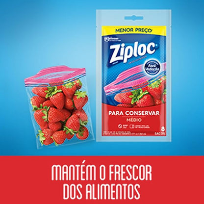 Saco Plástico Médio Ziploc com Fecho Hermético para conservar c/ 24 unidades - e - dona