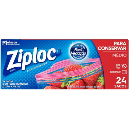 Saco Plástico Médio Ziploc com Fecho Hermético para conservar c/ 24 unidades - e - dona