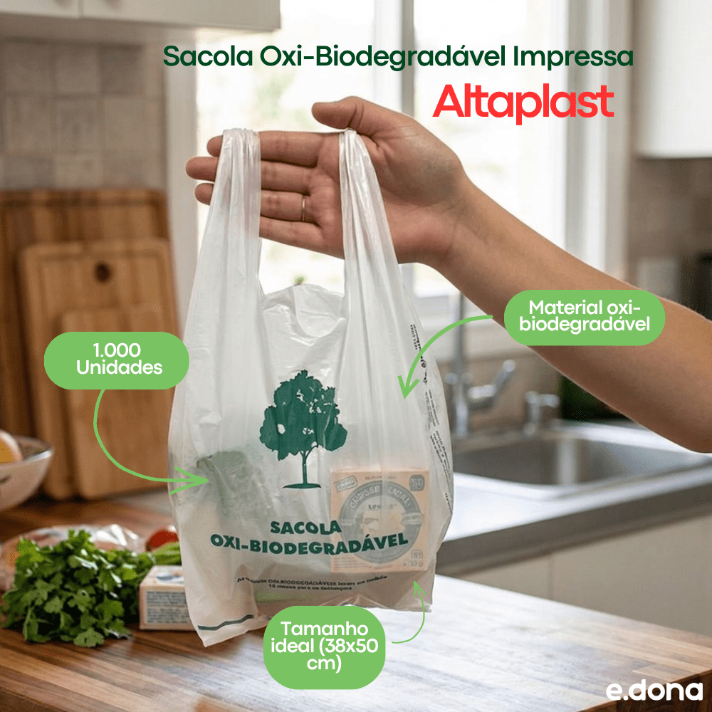 Sacola Oxi - Biodegradável Impressa 38x50 Altaplast - 1.000 Unidades - e - dona