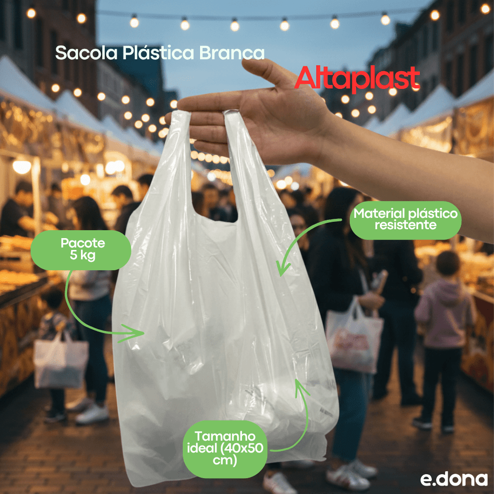 Sacola Plástica Branca 40x50cm Altaplast - Pacote 5kg - e - dona