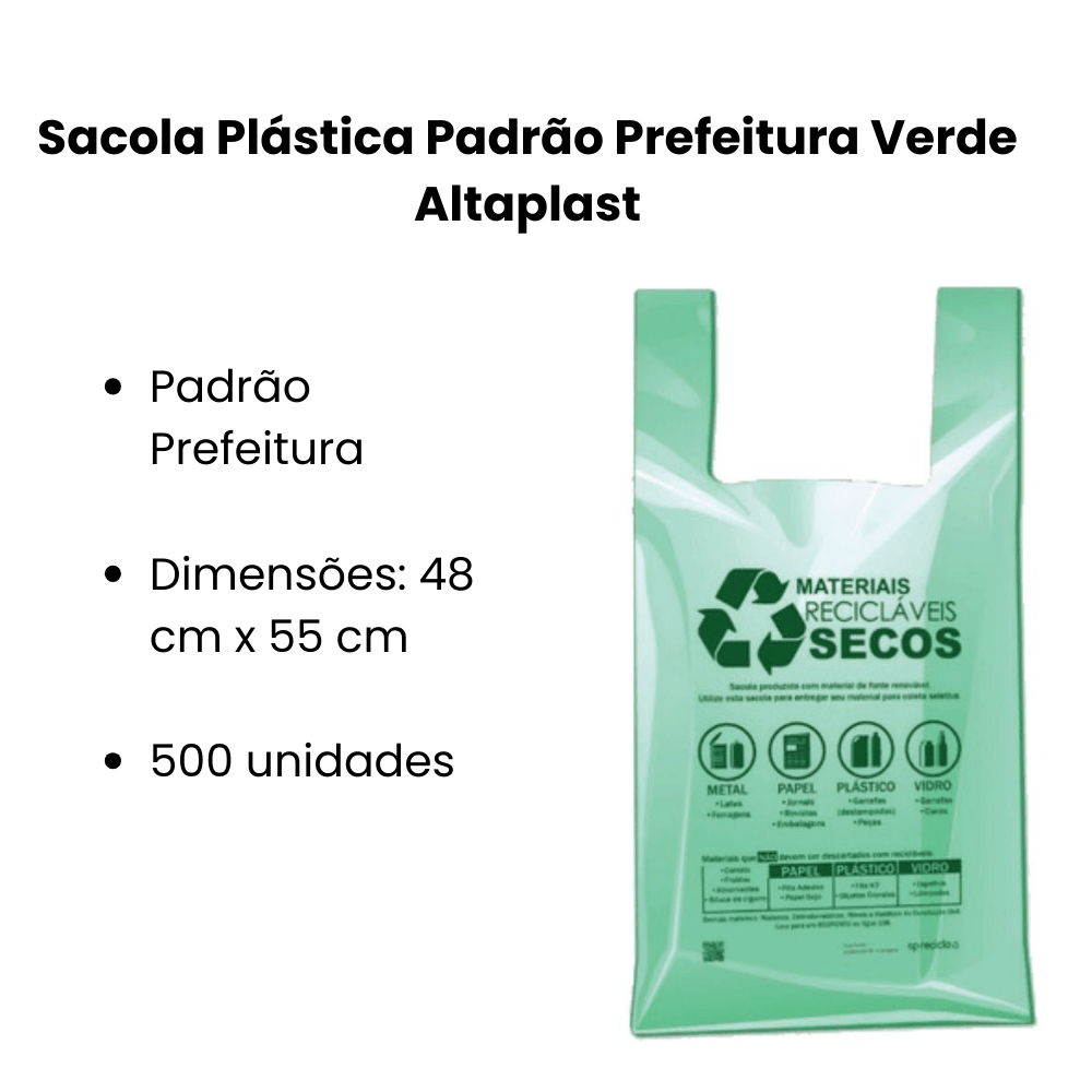 Sacola Plástica Padrão Prefeitura Verde 48x55cm Altaplast - e - dona