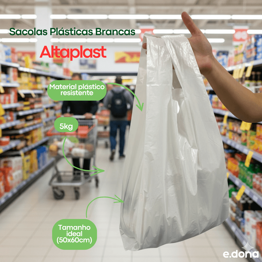 Sacolas Plásticas Brancas Altaplast 50x60cm Embalagem com 5kg - e - dona