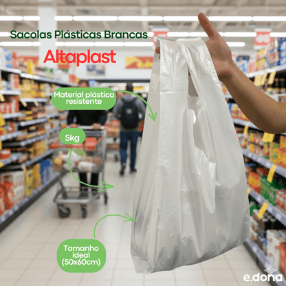 Sacolas Plásticas Brancas Altaplast 50x60cm Embalagem com 5kg - e - dona