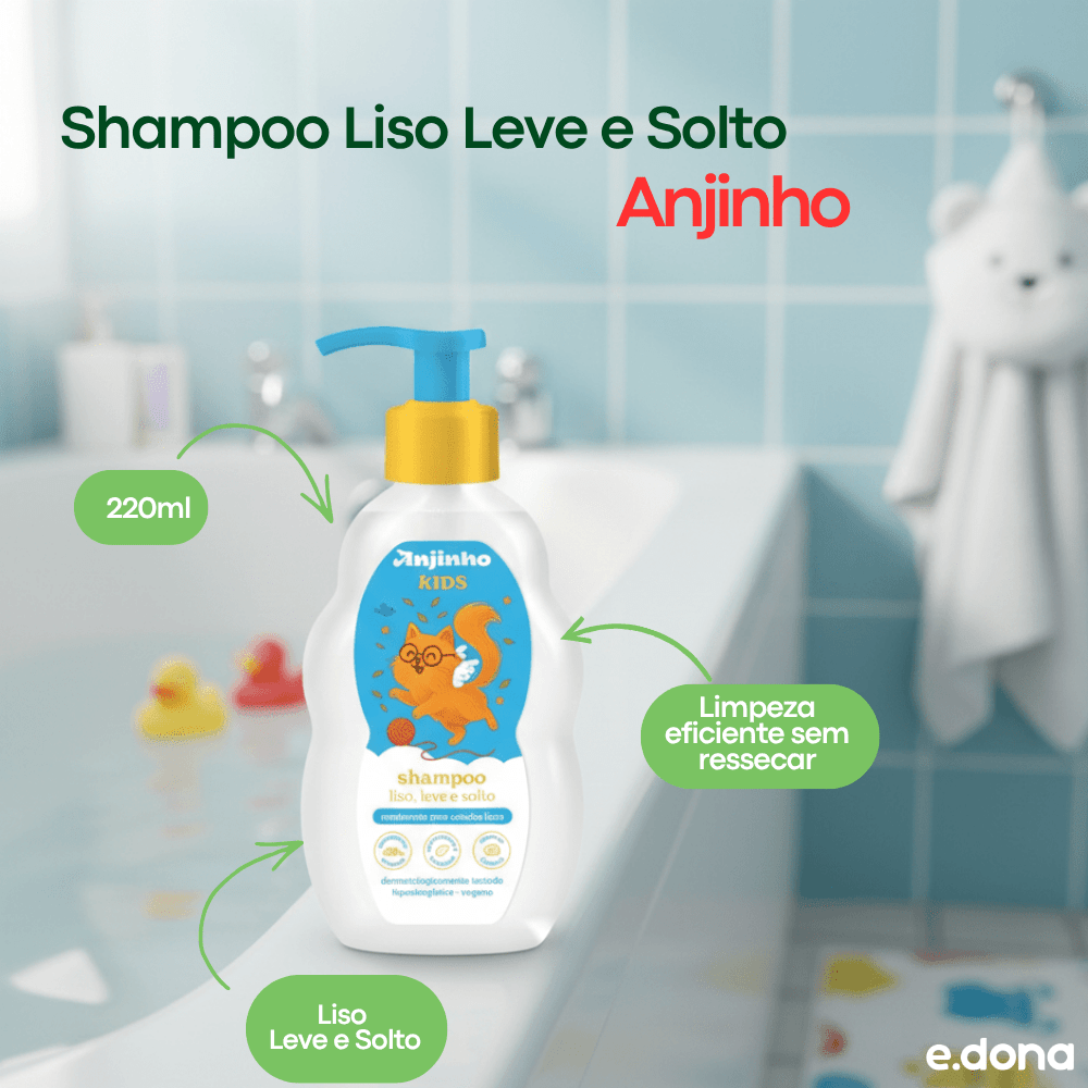 Shampoo Liso Leve e Solto 220ml Kids Anjinho - e - dona