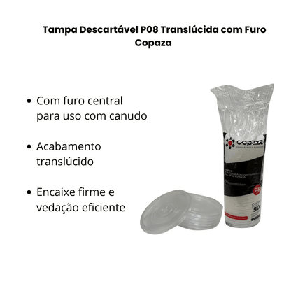 Tampa Descartável P08 Translúcida com Furo Copaza 1.000 Unidades - e - dona