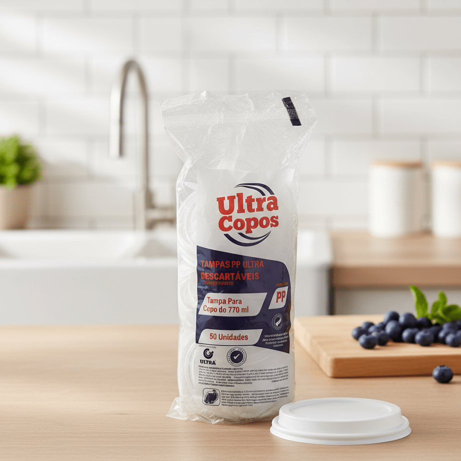 Tampa Descartável para Copo 770ml Sem Furo Transparente PP Ultratherm 50 Unidades - e - dona
