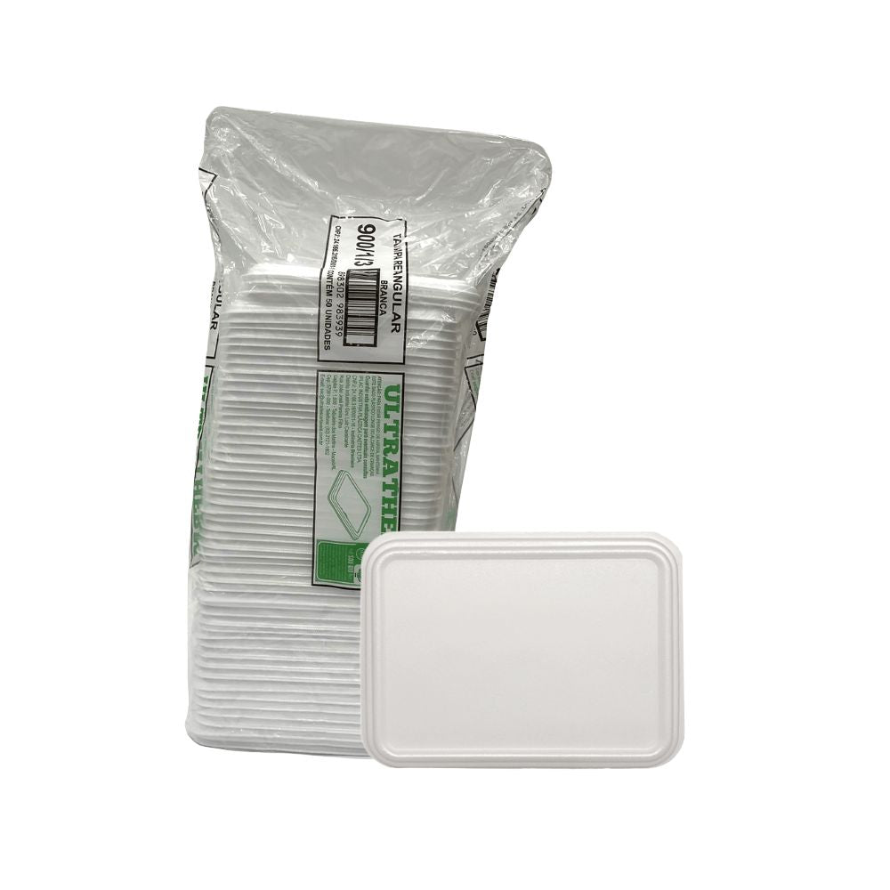 Tampa para Marmitex de Isopor Retangular 3 divisórias 900ml Ultratherm com 300 unidades - e - dona