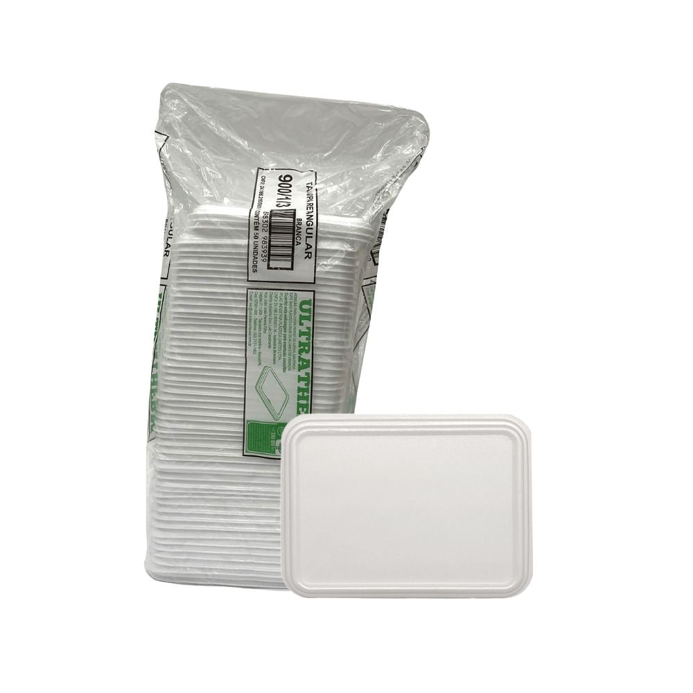 Tampa para Marmitex de Isopor Retangular 3 divisórias 900ml Ultratherm com 50 unidades - e - dona