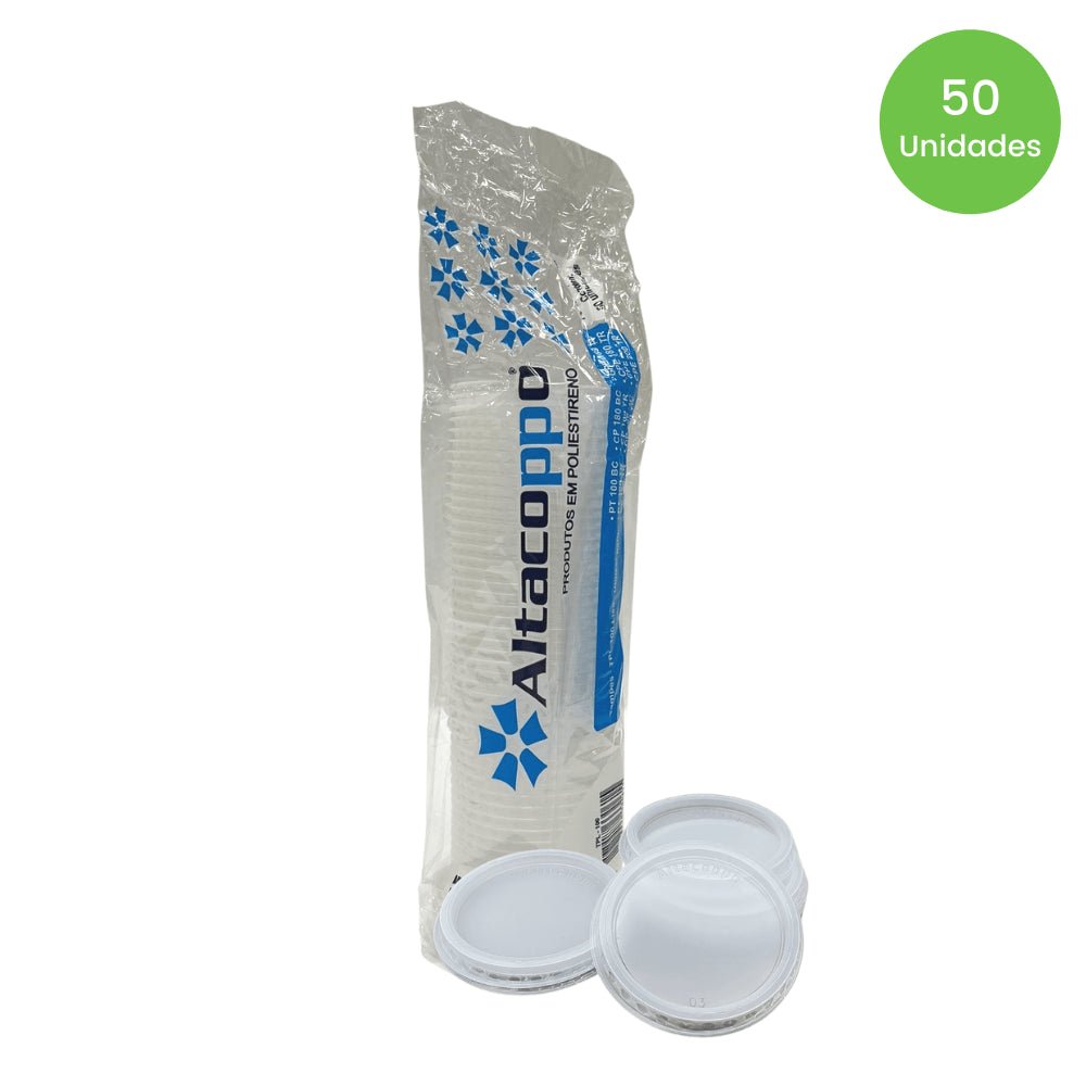 Tampa para Pote 100ml e Copos 180ml 200ml Altacoppo transparente com 50 unidades - e - dona