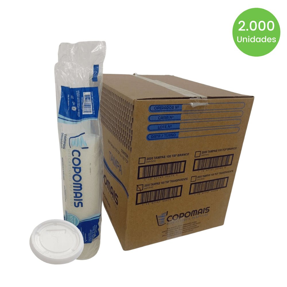 Tampa para Pote de 100ml e copos de 180/200ml Transparente Copomais com 2.000 unidades - e - dona