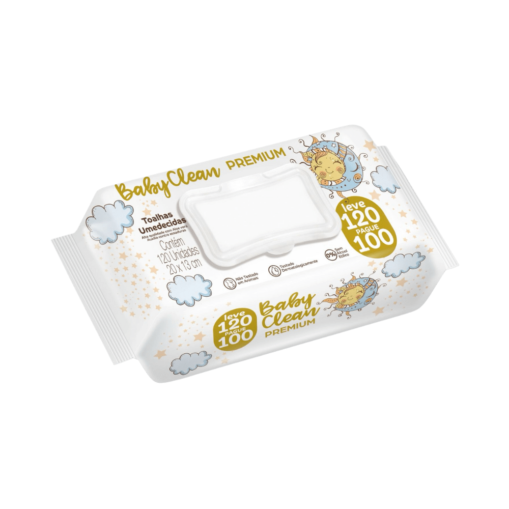 Toalha Umedecida Baby Clean Premium Com 120 Unidades - e - dona