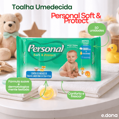 Toalha Umedecida Personal Soft & Protect com 50 unidades - e - dona