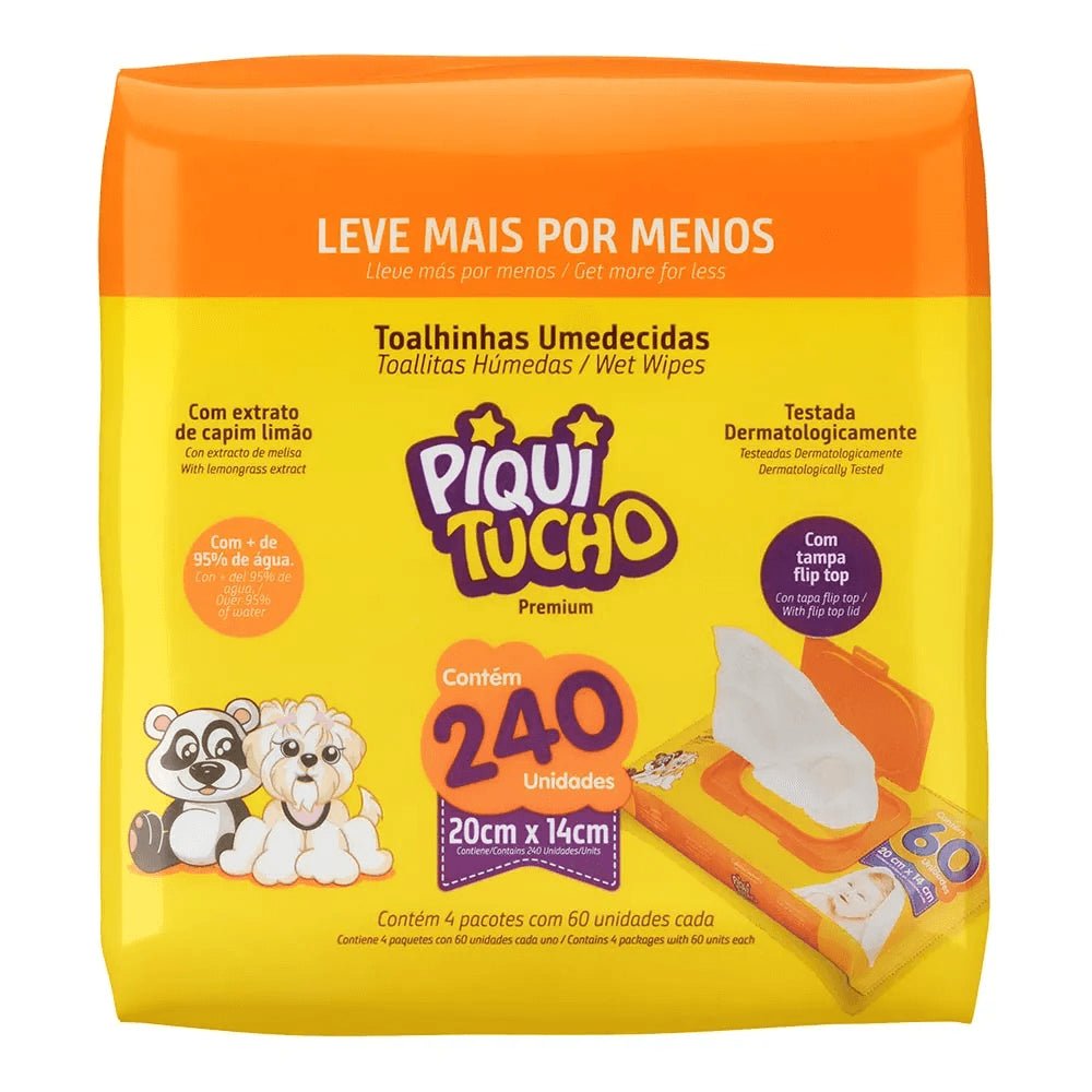 Toalha Umedecida Piquitinho Premium com 4 Pacotes 60 unidades - e - dona