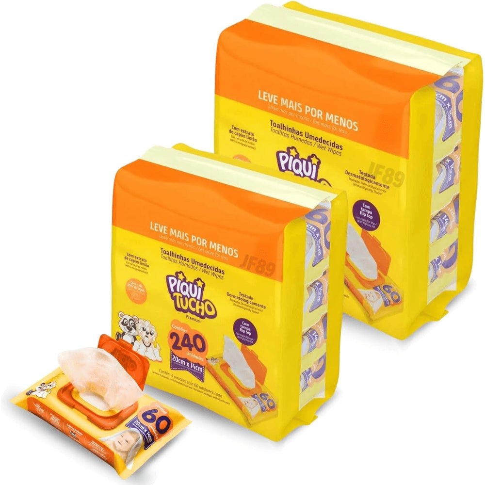 Toalha Umedecida Piquitinho Premium com 4 Pacotes 60 unidades - e - dona