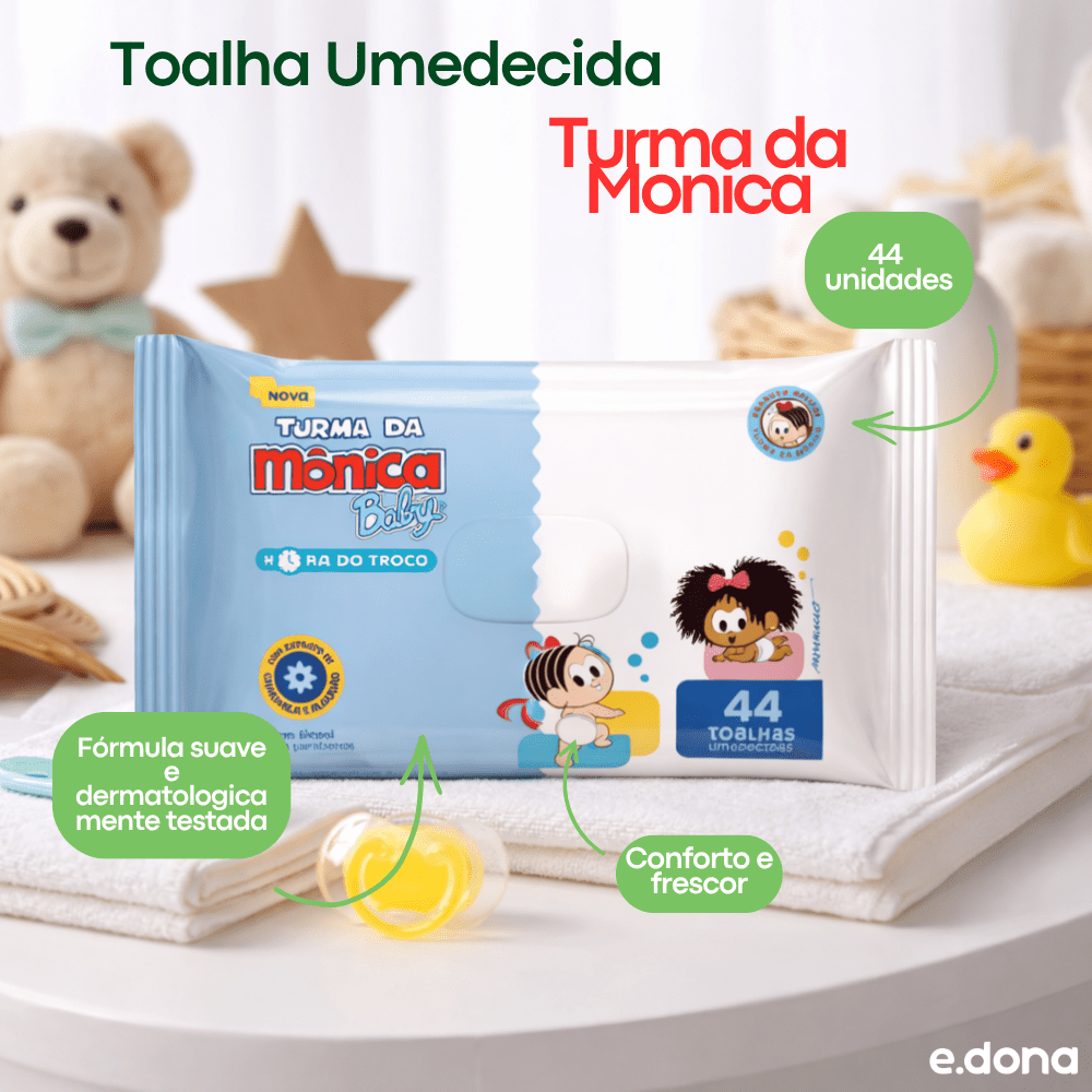 Toalha Umedecida Turma da Monica Com 44 Unidades - e - dona