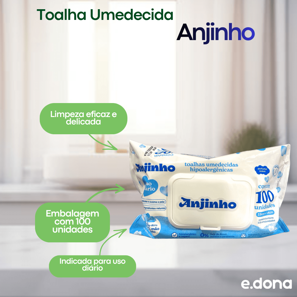 Toalha Umedecida Uso Diário - 100 Unidades Anjinho - e - dona