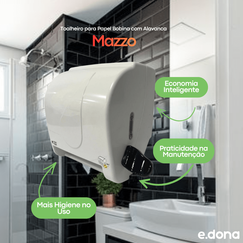 Toalheiro para Papel Bobina com Alavanca Branca Dropy Mazzo - e - dona