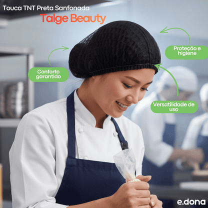 Touca TNT Preta Sanfonada Talge Beauty - e - dona
