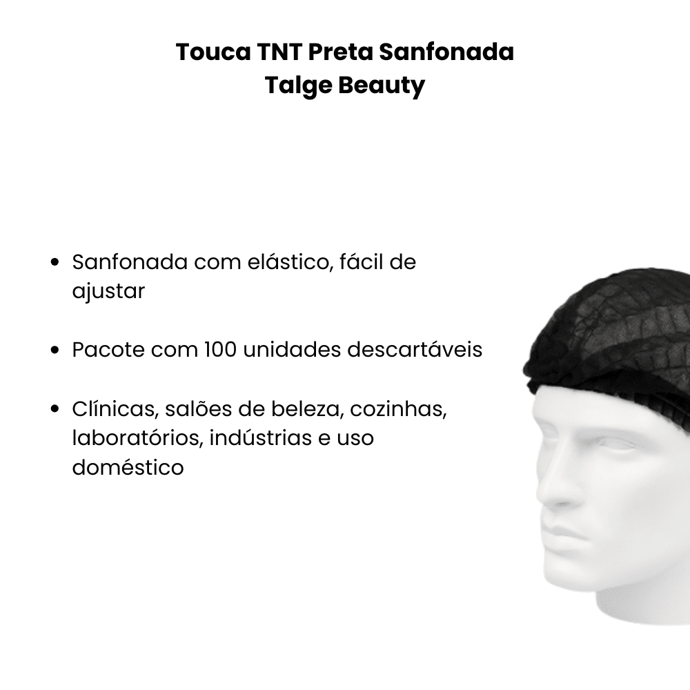 Touca TNT Preta Sanfonada Talge Beauty - e - dona
