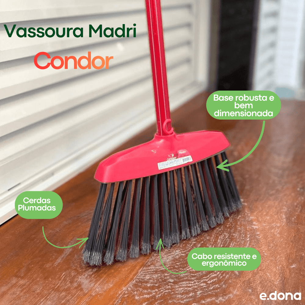 Vassoura Madri com cerdas Plumadas com Cabo Condor - e - dona