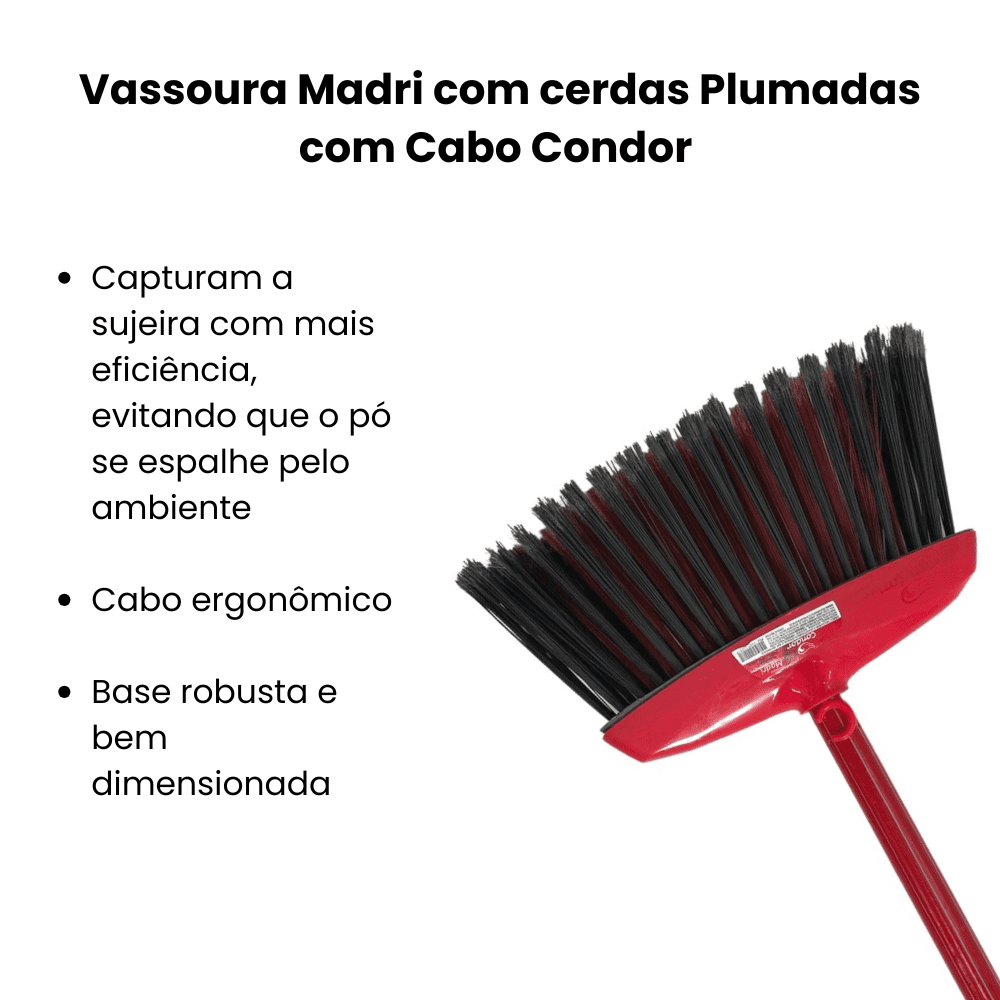 Vassoura Madri com cerdas Plumadas com Cabo Condor - e - dona