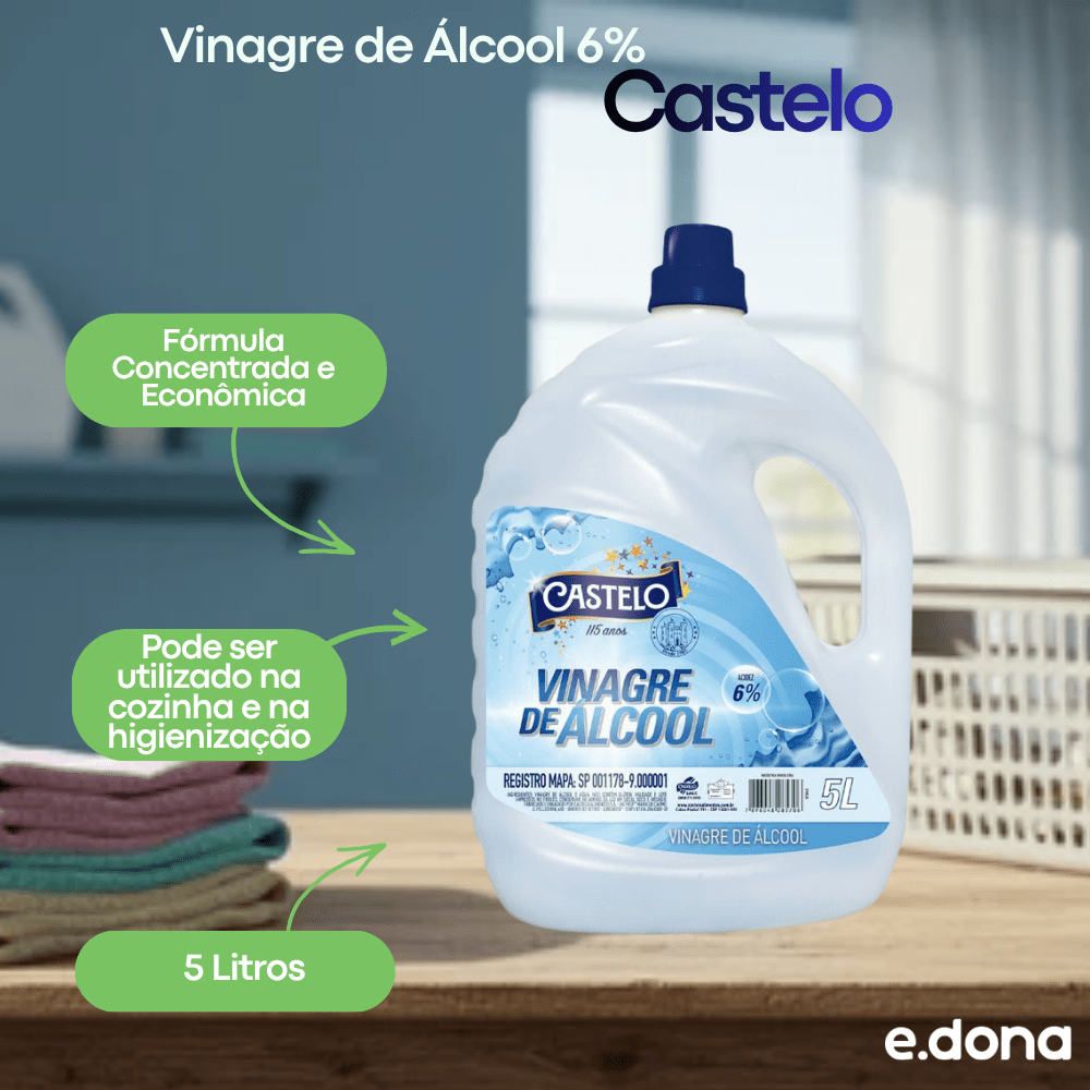 Vinagre de Álcool 6% 5 litros Castelo - e - dona